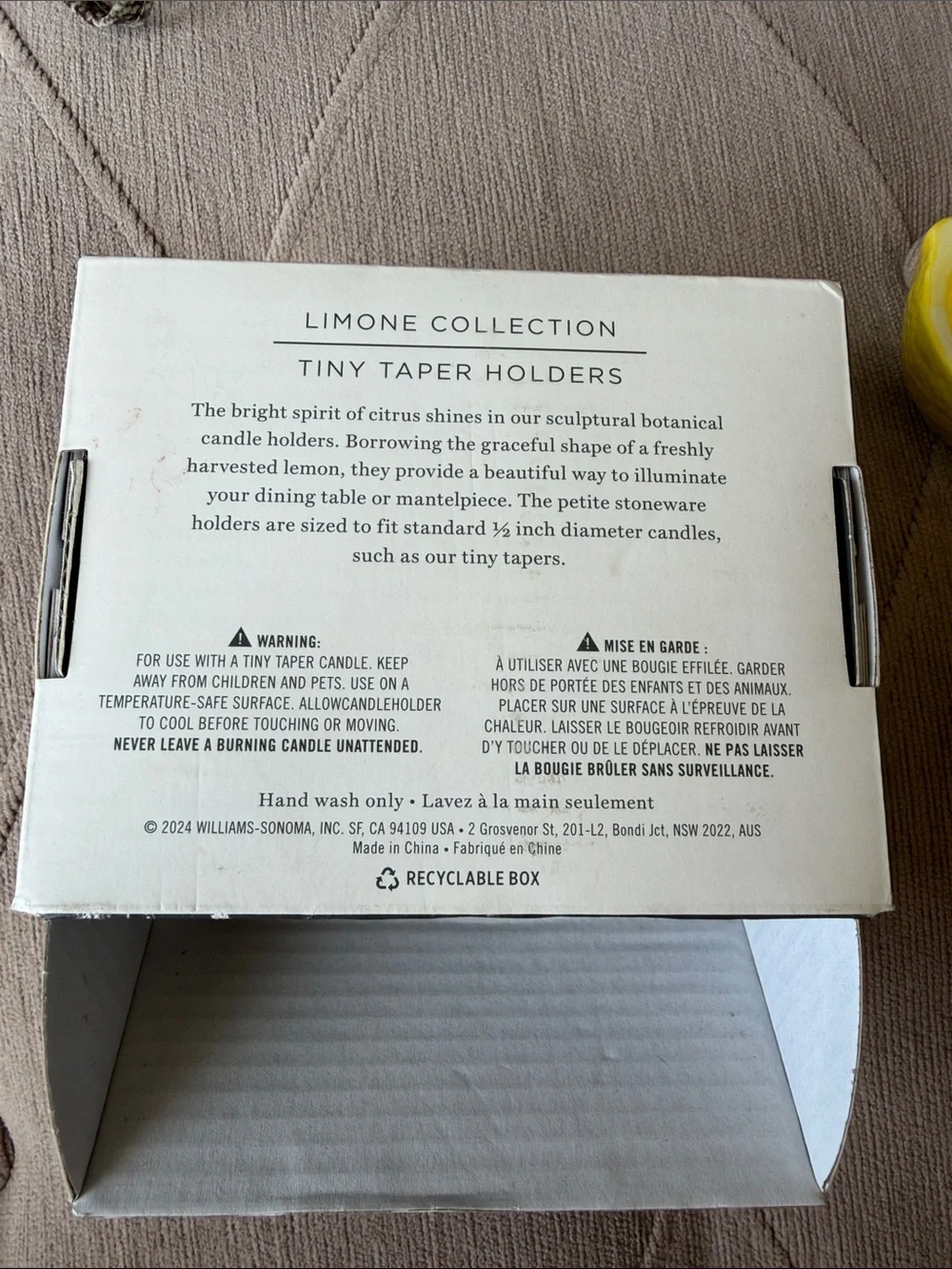 Williams Sonoma Limone Collection Yellow Lemon Tiny Taper Holders
